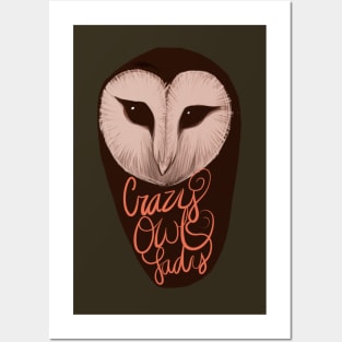 Crazy Owl Lady Barn Owl Eyes Posters and Art